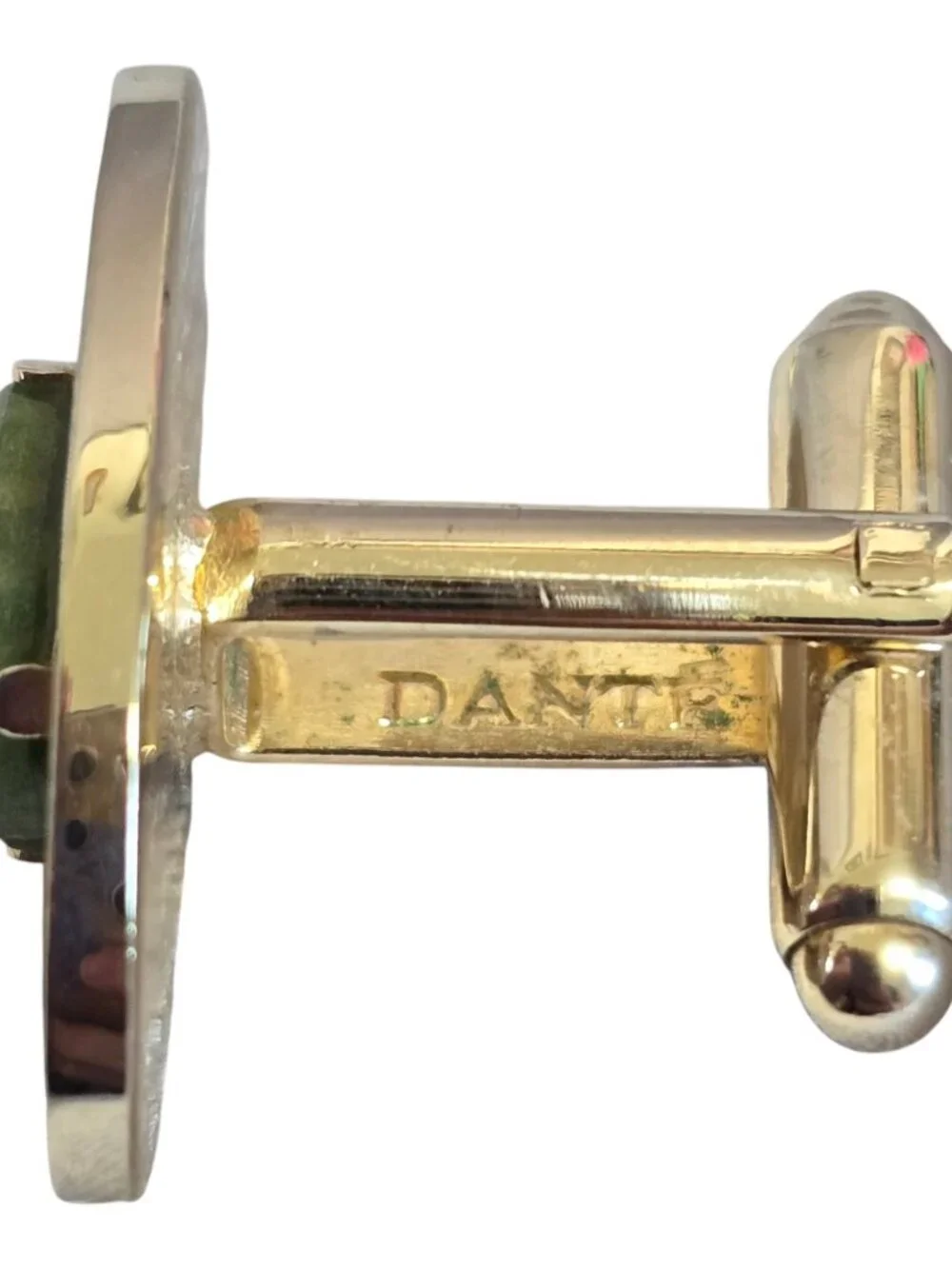 Vintage Dante Gold Tone Oval Cufflinks Green Stone 4-Prong Setting
